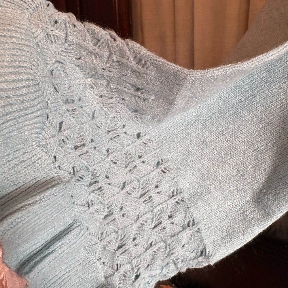 Light Blue Knit Top with Ruffle Detail - Picture 3 of 7
